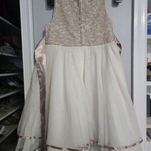 Rare Editions Cream and Gold Lace Kids Dress